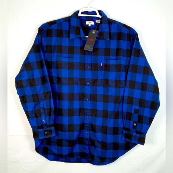 Levi's Tops - NWT Women’s Levi’s Long Sleeve Blue & Black Buffalo Plaid Flannel Shirt Large